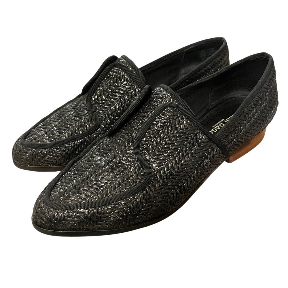 KELSI DAGGER Womans 6 Stanton Woven Straw Loafers Pointed Toe Slip On Black Gray - Picture 2 of 10